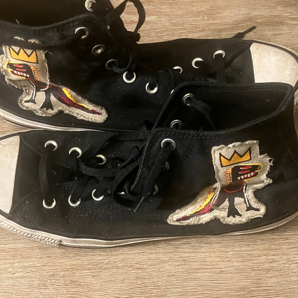 Kids Black High-Top Sneakers with Colorful Patch